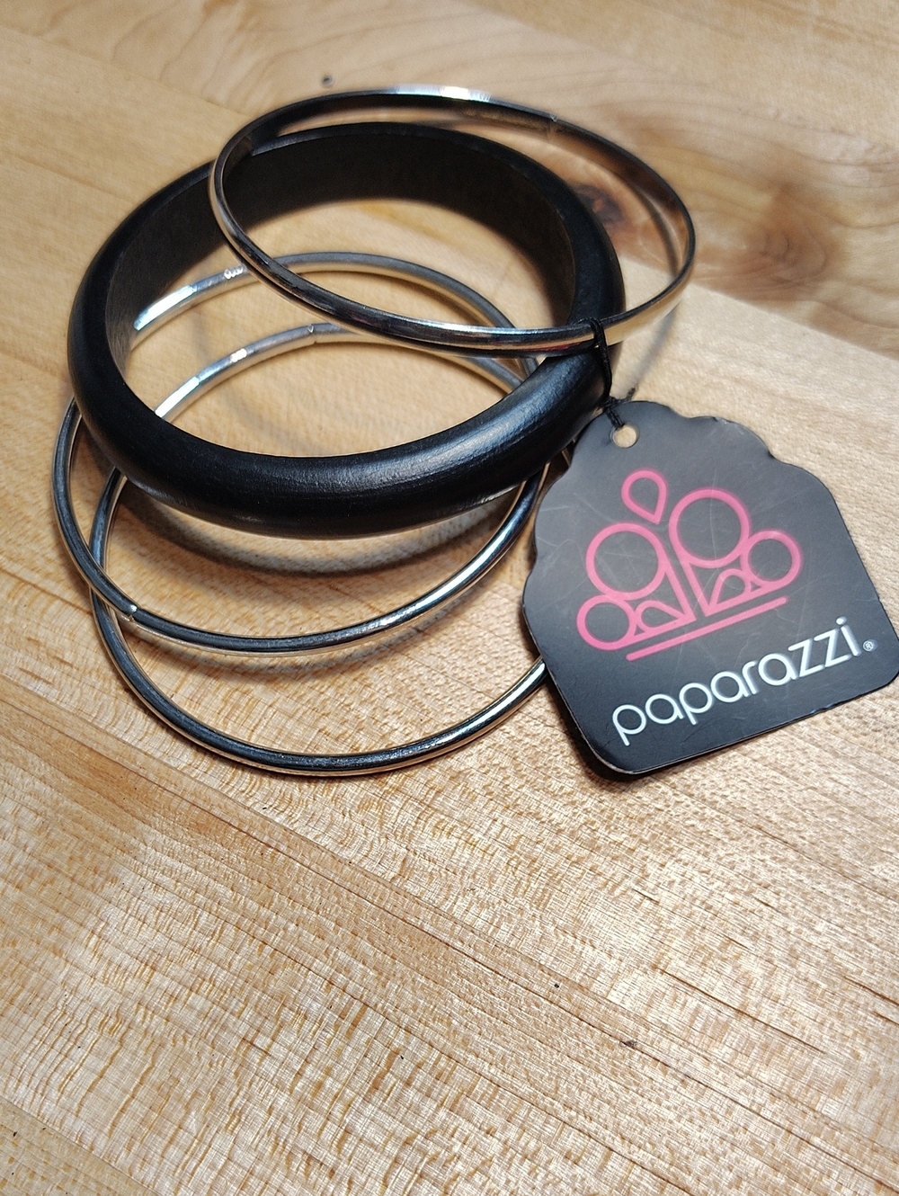 Paparazzi Black and Silver Mixed Bangle Bracelet Set